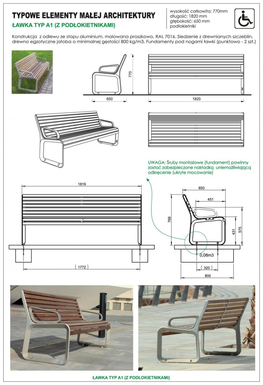 ławka z podłokietnikami
