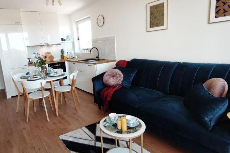 Salon z aneksem kuchennym w obiekcie Sea View Gdynia
