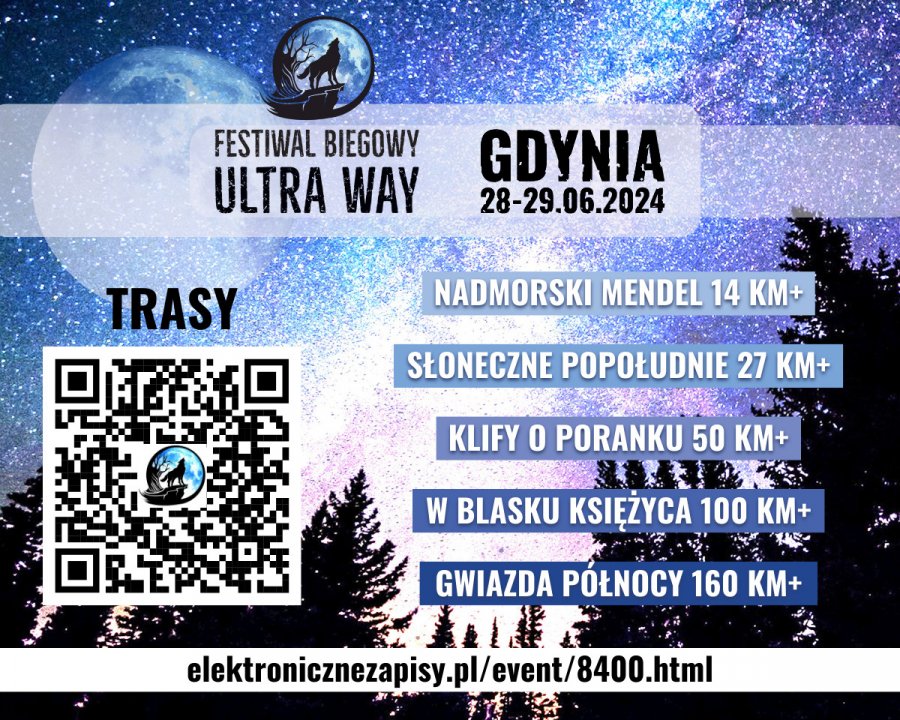 Plakat imprezy Festiwalu Biegowy Ultra Way 2024