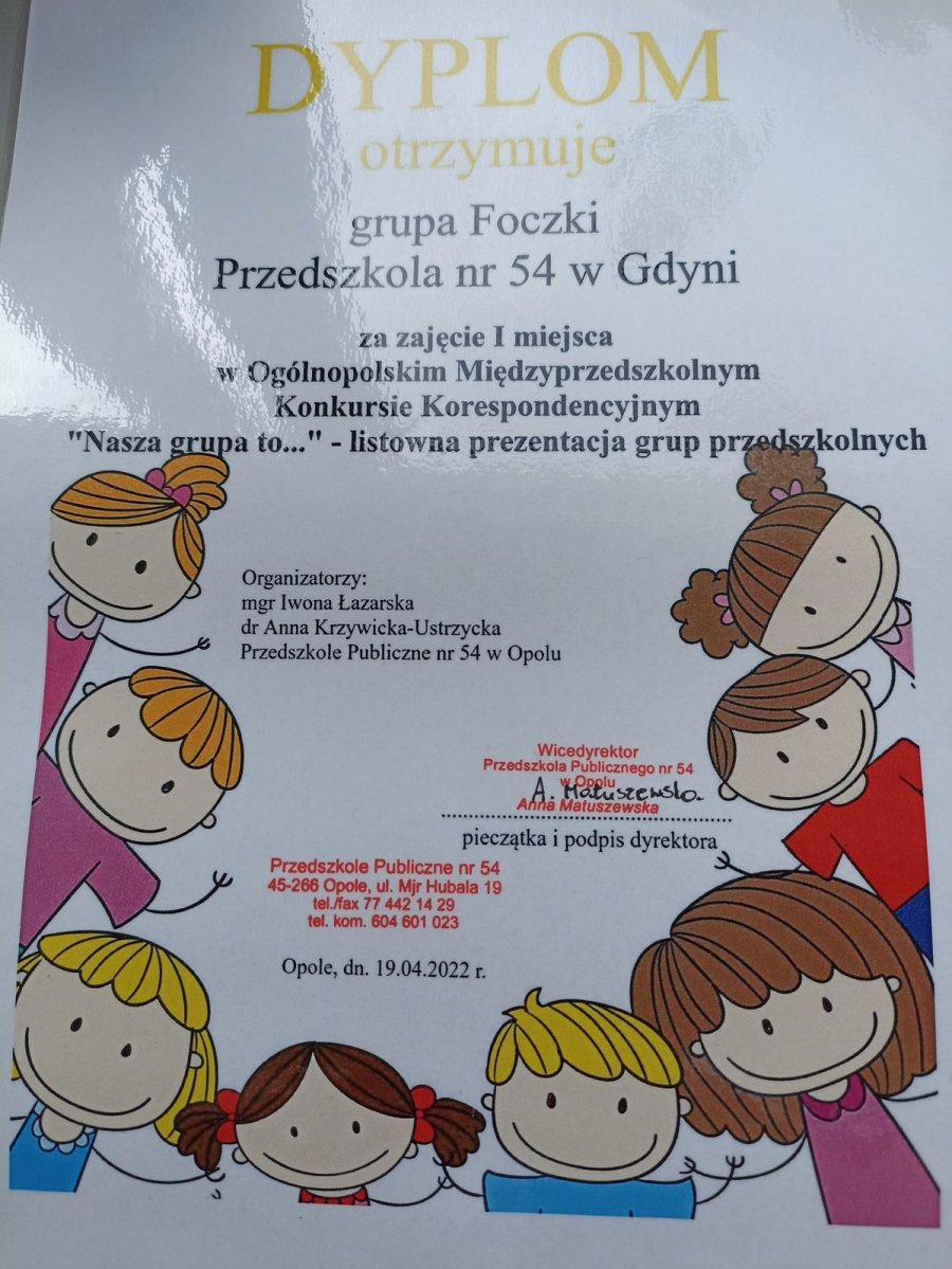 Dyplom dla grupy Foczki