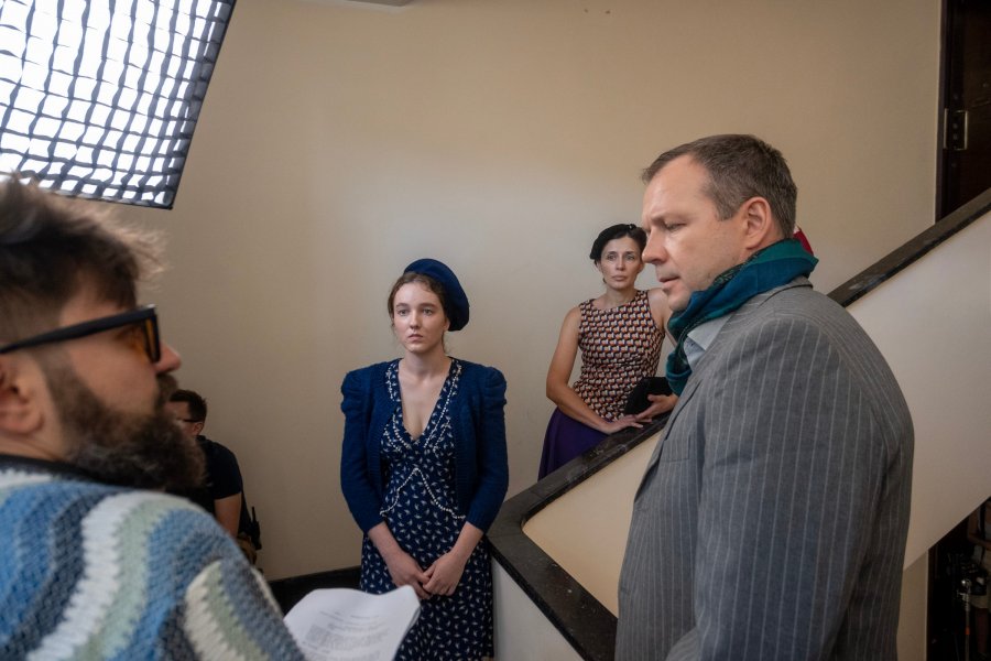 Na planie filmu m.in.: reżyser Sebastian Szewczykowski oraz aktorzy: Lesław żurek i Sylwia Gola
