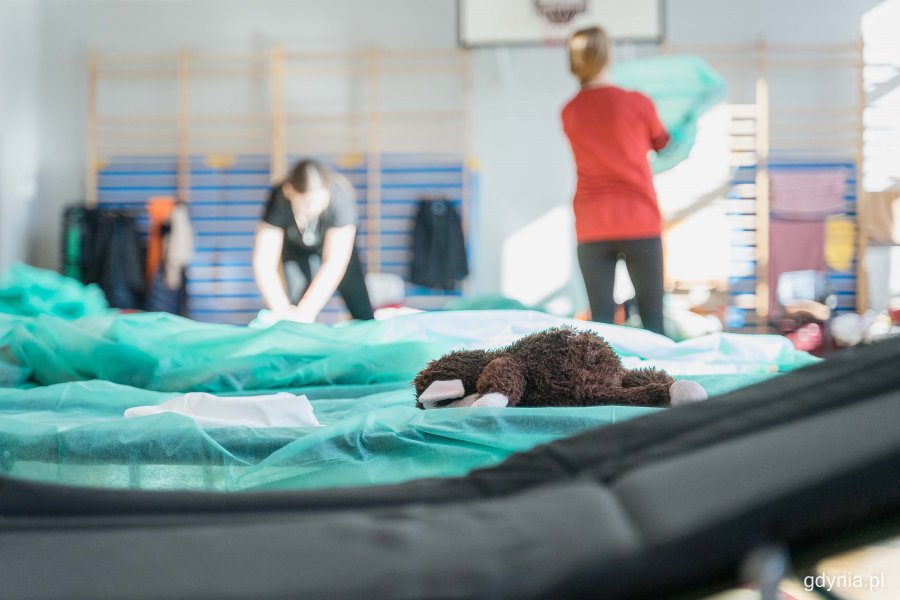 Na zdjęciu wnętrze Przystani Śmidowicza 49 zaadaptowanej na potrzeby gości z Ukrainy