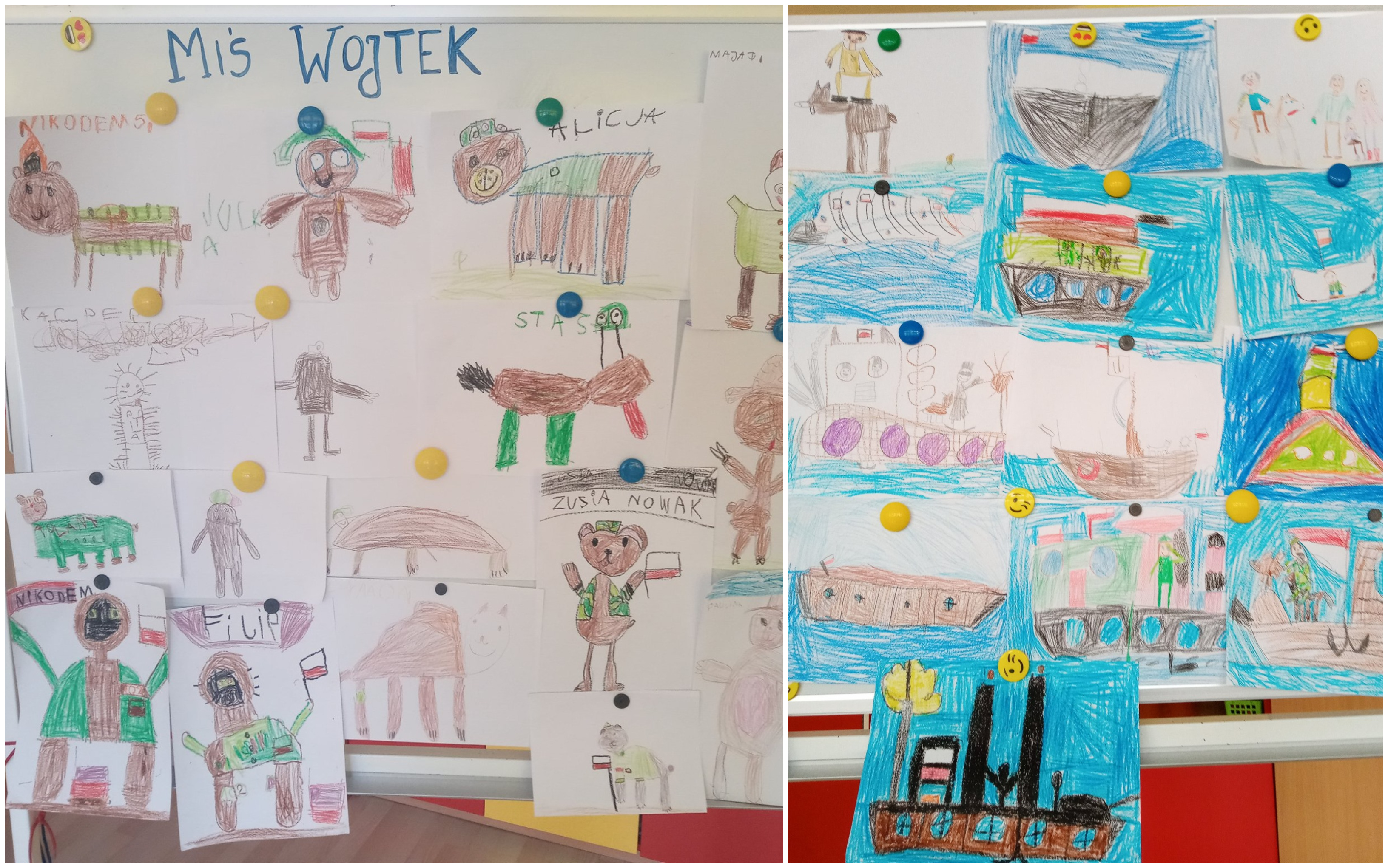 Rysunki dzieci, kt&oacute;re wysłuchały bajki czytanej przez podchorążych z Gdyni, fot. mat. prasowe AMW w Gdyni