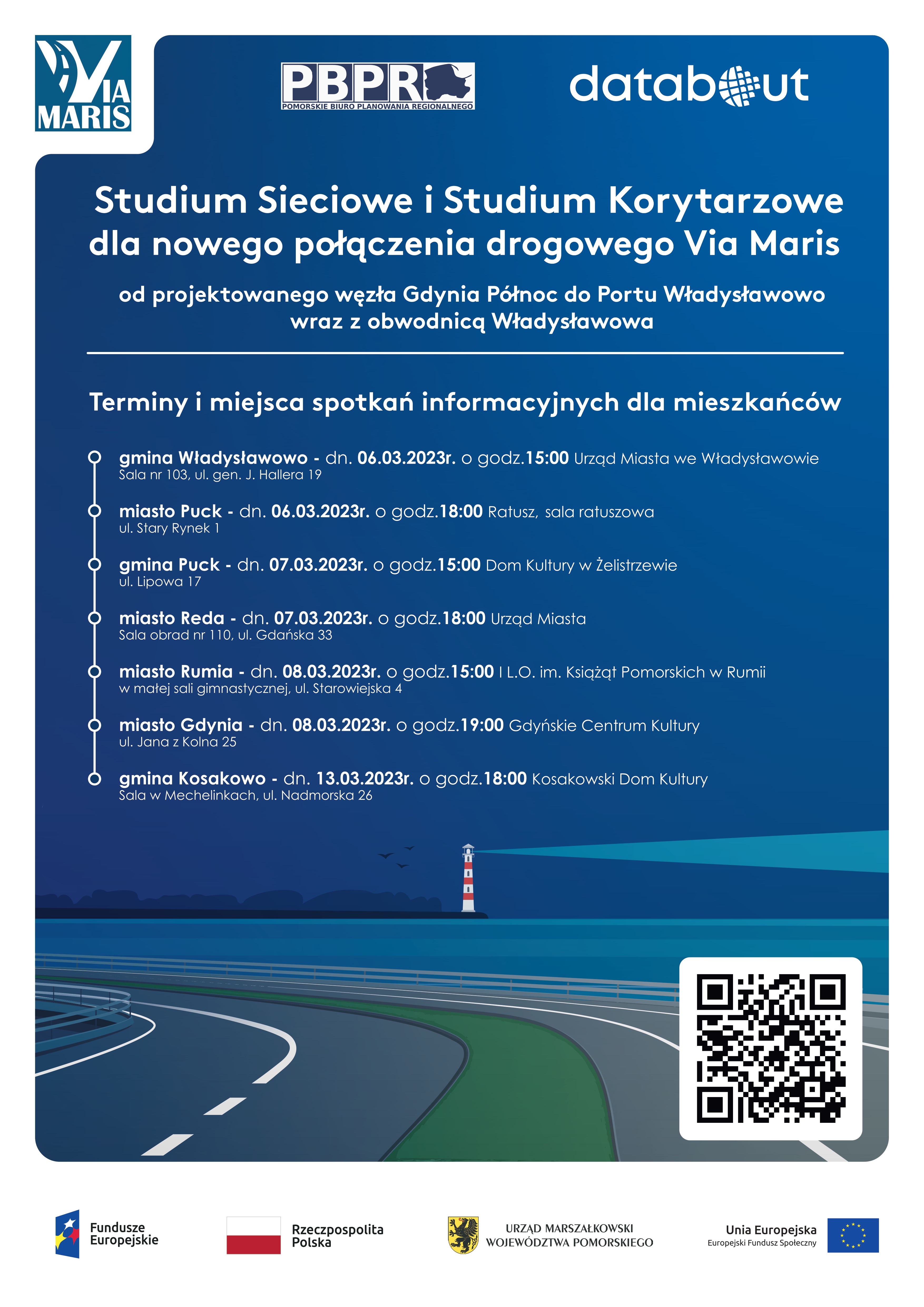 Plakat informacyjny dotyczący spotkań w sprawie Via Maris w lokalnych samorządach