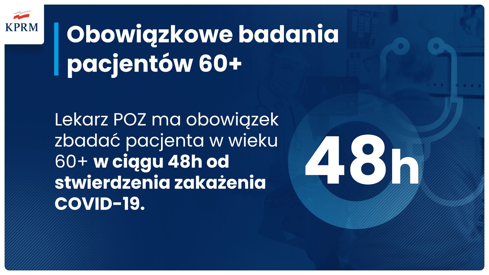 Grafika informująca o obowiązkowym badaniu os&oacute;b powyżej 60 lat, kt&oacute;re chorują na COVID-19 // materiały KPRM