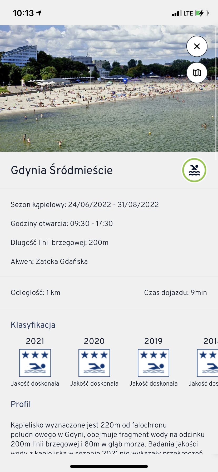 Miejska aplikacja to kolejna możliwość na szybkie sprawdzenie warunków pogodowych na gdyńskich kąpieliskach - wystarczy kilka kliknięć, fot. zrzut ekranu z aplikacji Gdynia.pl