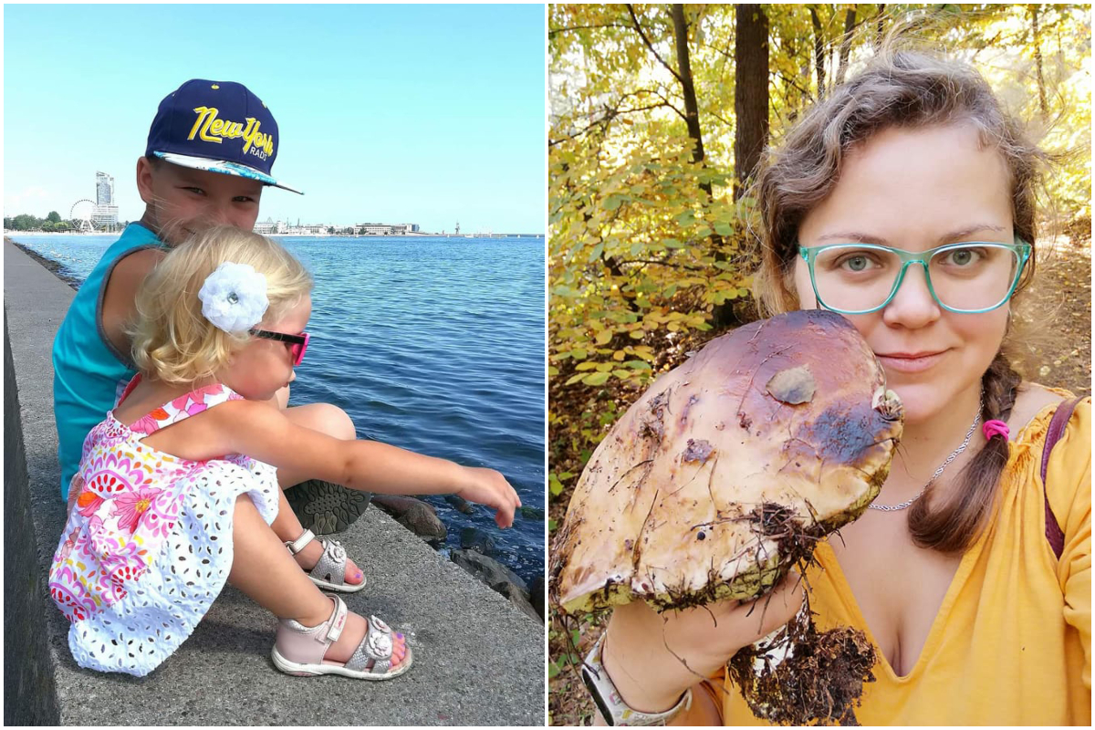 Dzieci Tani - Aleksander i Jekaterina na bulwarze Nadmorskim w Gdyni oraz Tania na grzybach w gdyńskich lasach. Źr&oacute;dło: archiwum prywatne