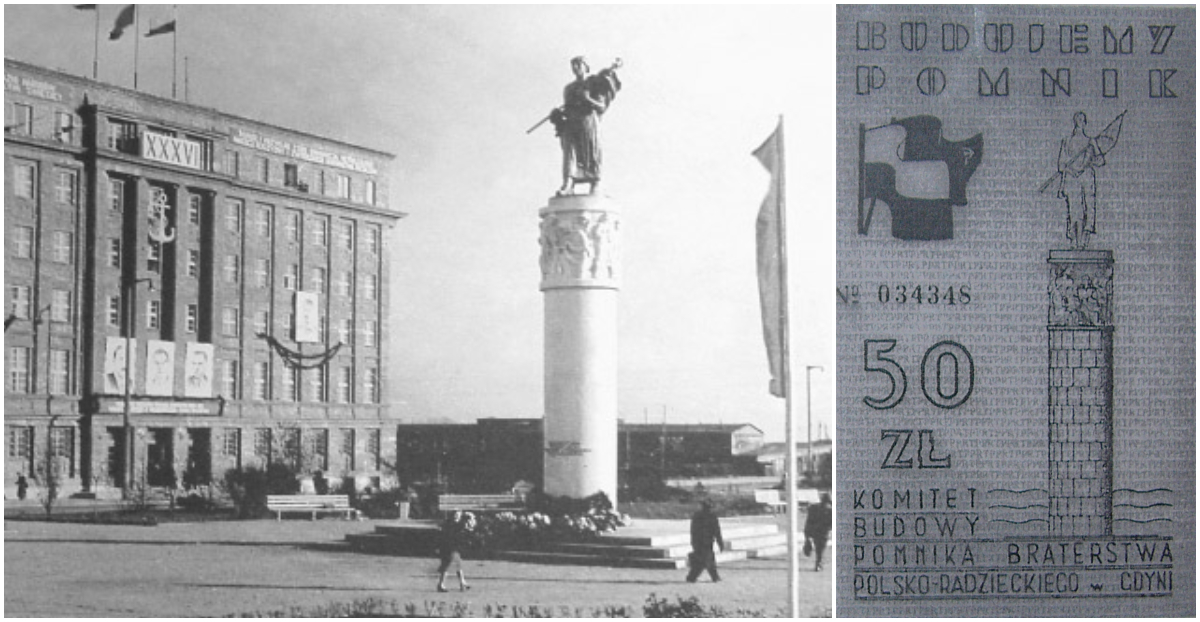 Pomnik Braterstwa Polsko-Radzieckiego na Skwerze Kościuszki w Gdyni, źr&oacute;dło: gdynia.info.pl; zbrojowniasztuki.pl