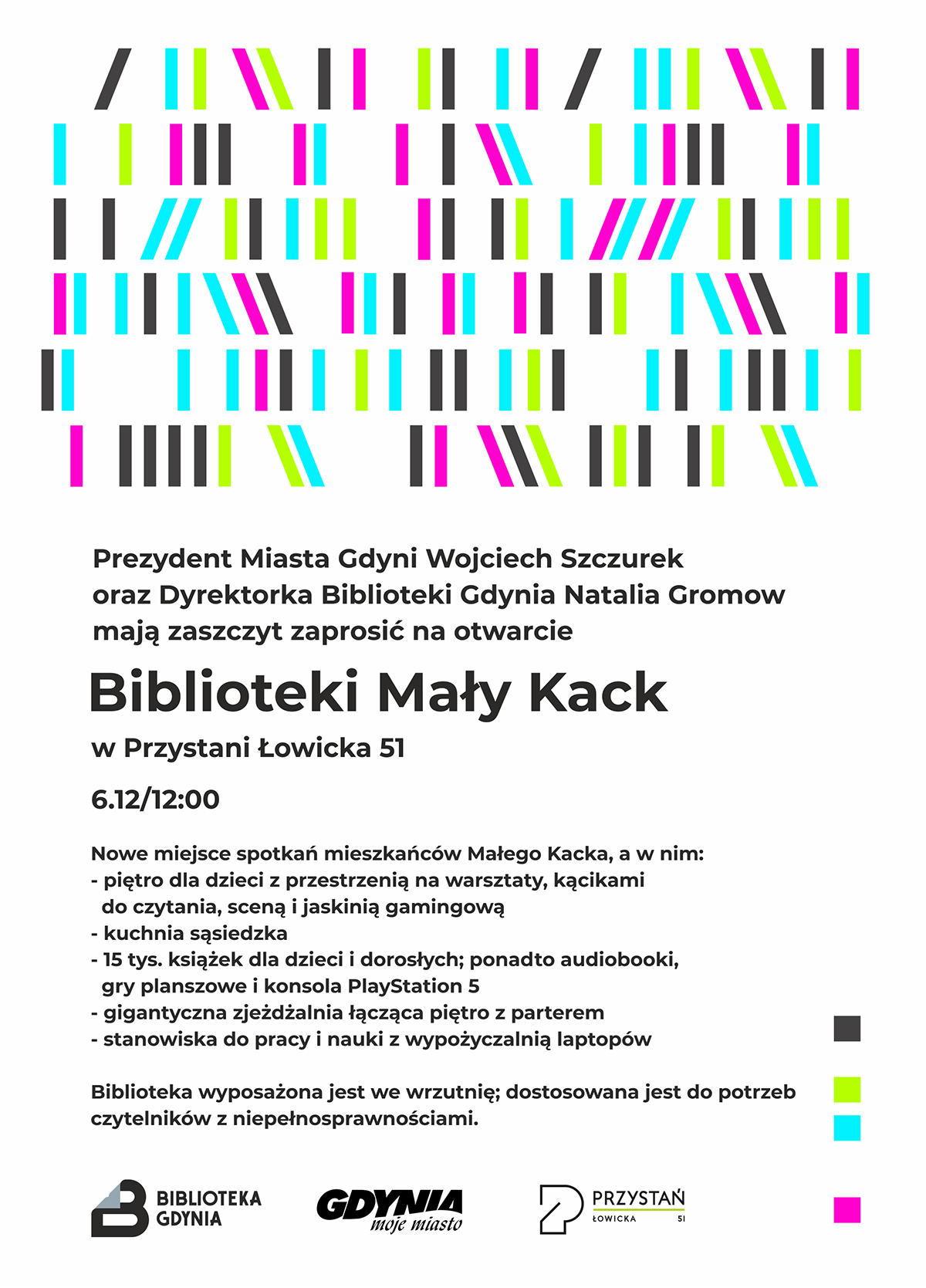Zaproszenie na otwarcie biblioteki Mały Kack