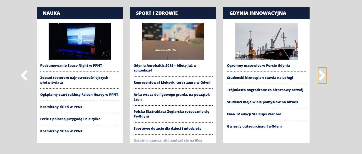 Nowe subserwisy - zrzut ekranowy ze strony głównej gdynia.pl