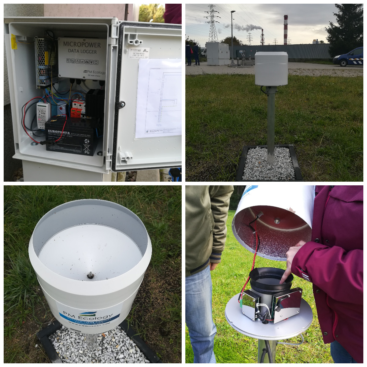 Deszczomierz, skrzynka telemetryczna, biała osłona w kształcie wiaderka, mechanizm wagowy umożliwiający pomiar opadu // fpt. ZDiZ 