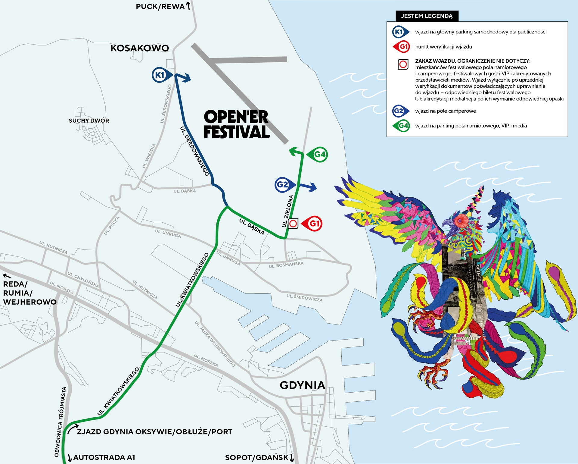 Mapa dojazdu na Open'er Festival