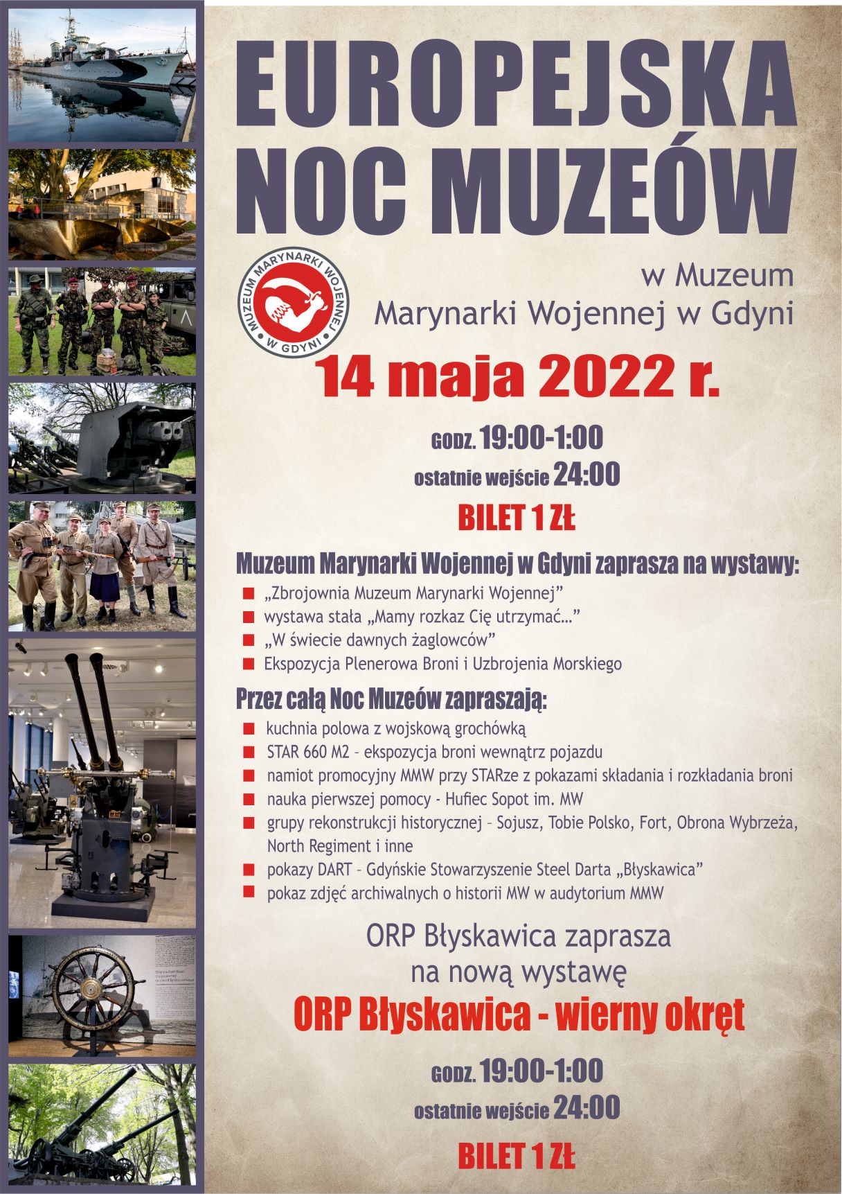 Plakat Noc Muzeów w MMW w Gdyni, program // mat. prasowe