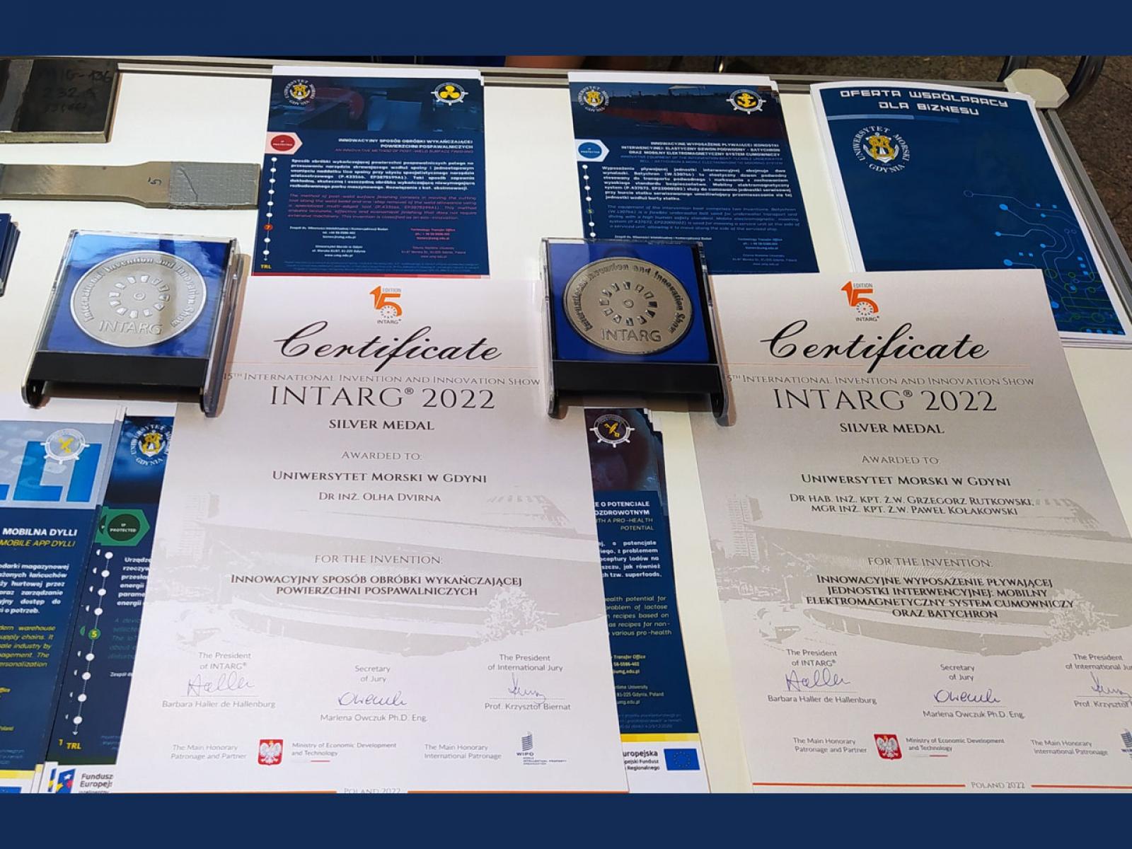 Dwa srebrne medale INTARG®2022 dla projektów z Uniwersytetu Morskiego w Gdyni // mat. prasowe
