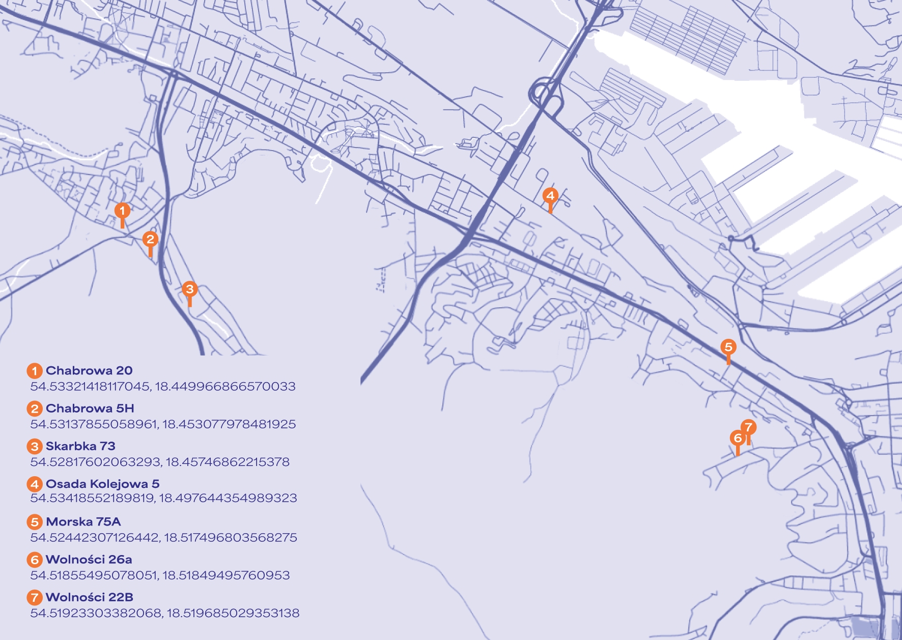 mapa z adresami,  w kt&oacute;rych jest dostępny kod QR opisany w artykule