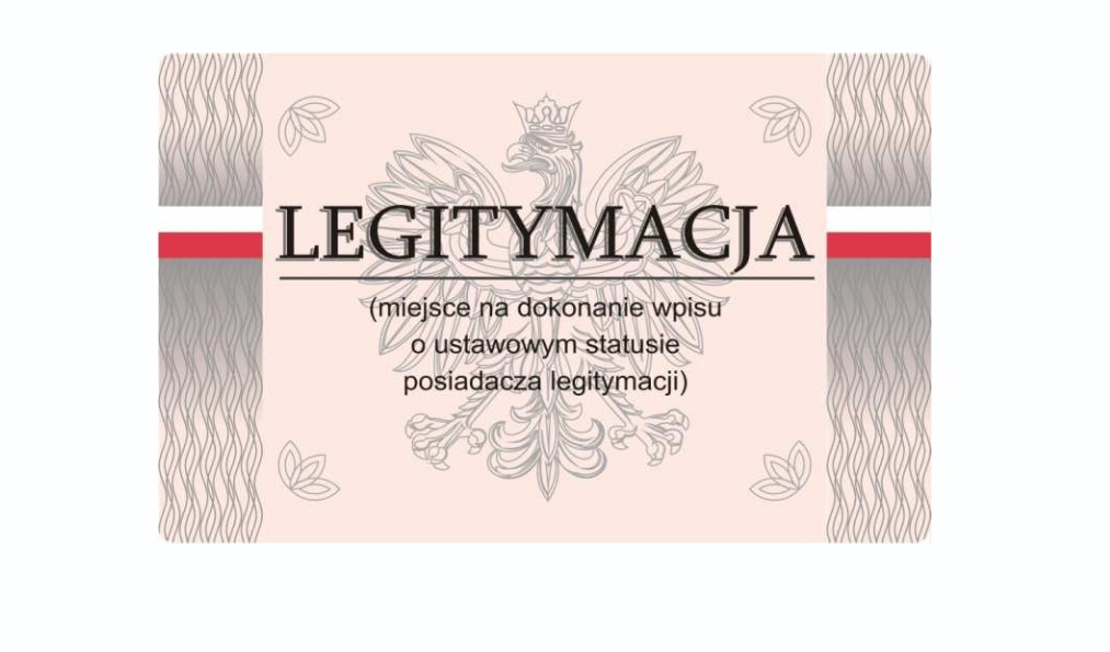 Wzornik legitymacji opozycjonisty, kształt plastikowej karty, flaga polski, tytuł "Legitymacja", symbol orła w tle