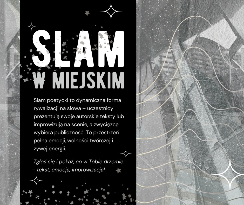 Grafika opisująca zasady slamu poetyckiego w Teatrze Miejskim w Gdyni