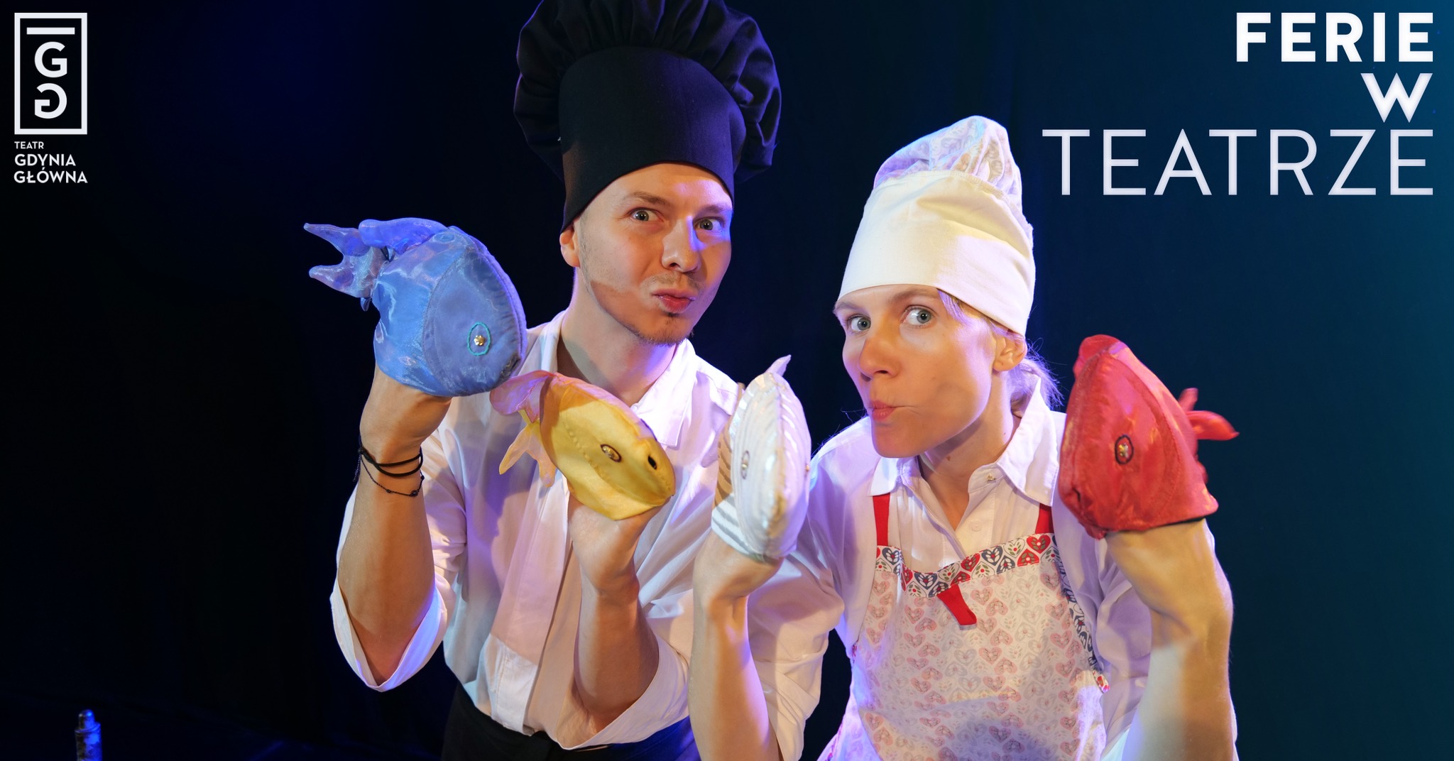Ferie w teatrze. Na zdjęciu dwoje aktor&oacute;w w spektaklu &ldquo;Rybak i Geniusz&rdquo;