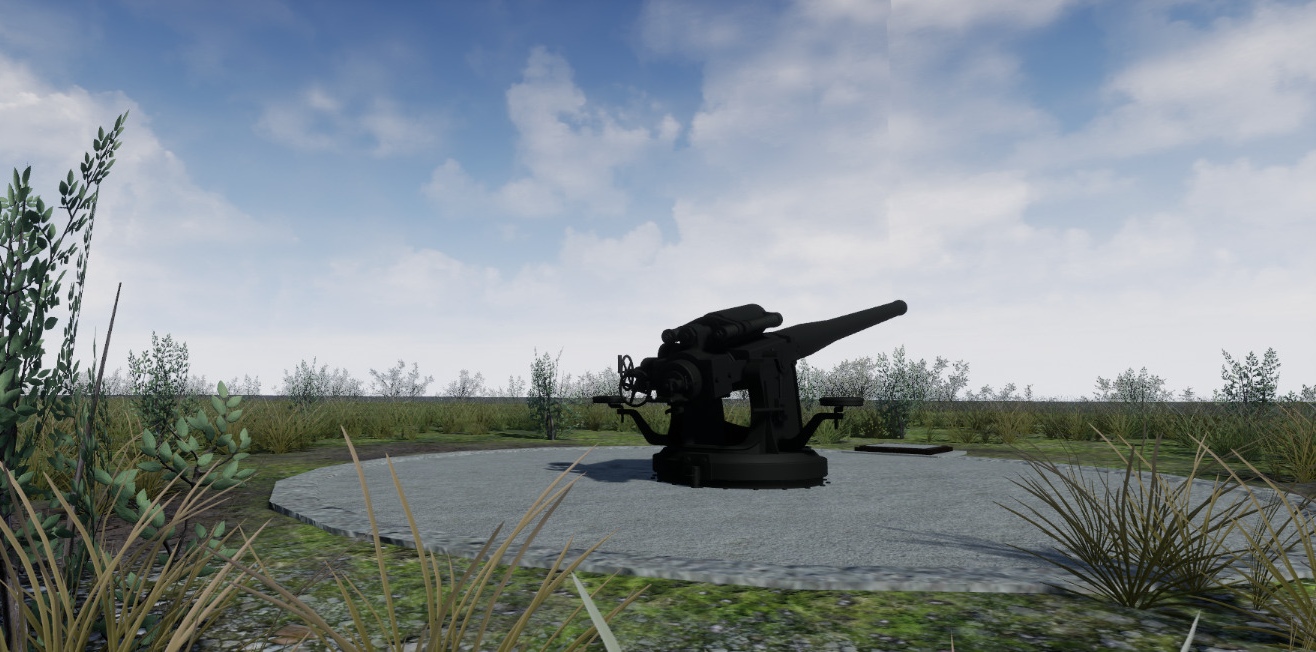 Stanowisko ogniowe Baterii Canet - wirtualna rekonstrukcja. Źr&oacute;dło: Stowarzyszenie Wiatr od morza