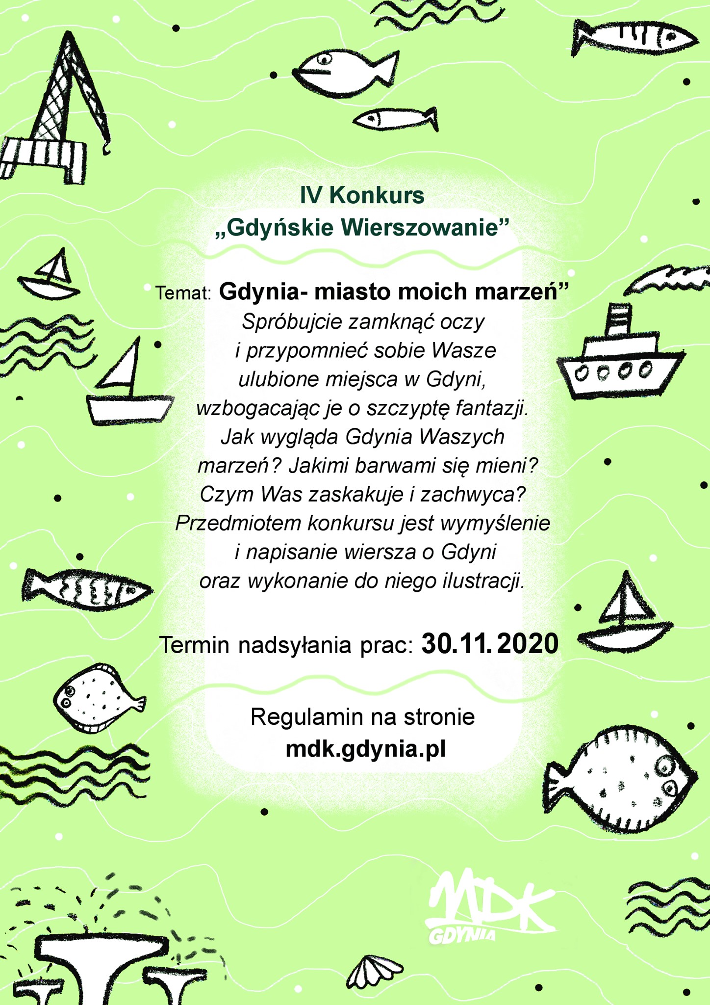 Plakat IV Konkursu &bdquo;Gdyńskie wierszowanie&rdquo; - &bdquo;Gdynia - miasto moich marzeń&rdquo;. Mat. MDK