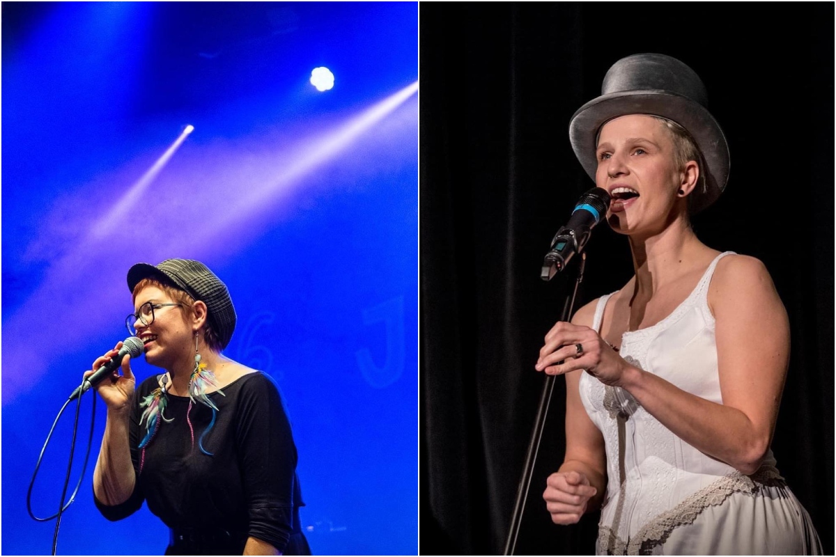 Na zdj. z mikrofonem (od lewej): Joanna Knitter, fot.&nbsp;Alina Gabrel-Kamińska i Renia Gosławska