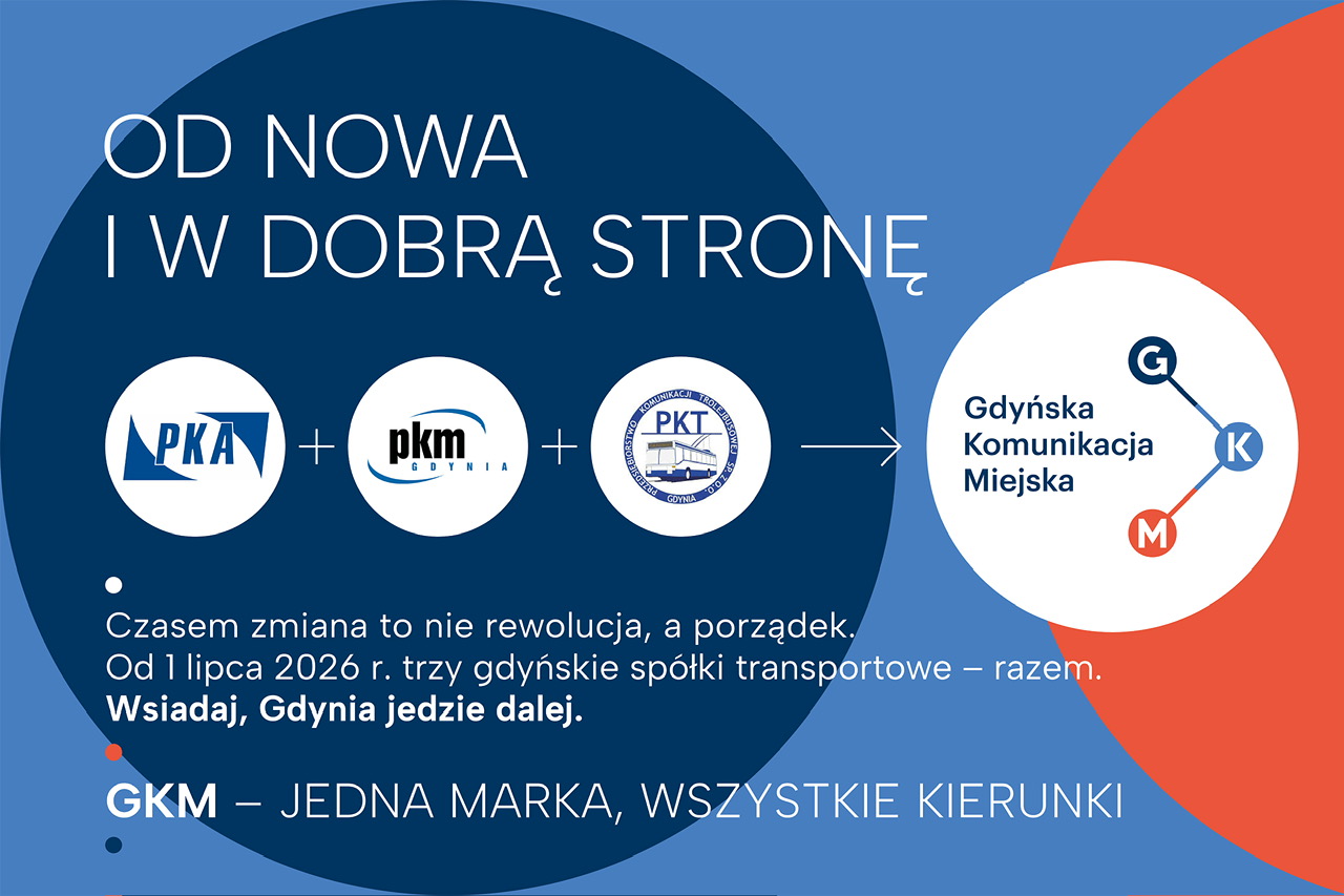 Baner opisujący nową sp&oacute;łkę Gdyńska Komunikacja Miejska