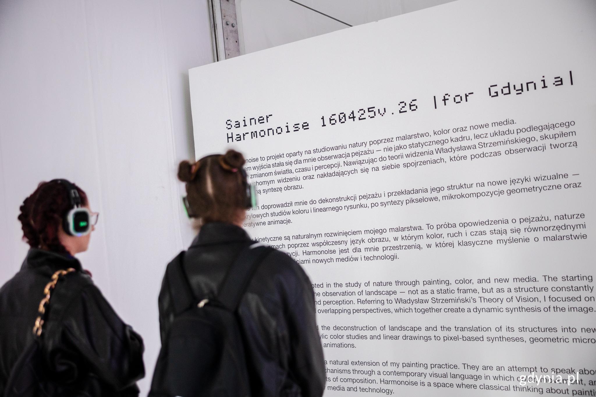 Uczestniczki festiwalu oglądające wystawę &bdquo;Sny o Gdyni: Harmonoise&rdquo; na Open'erze (fot. Karol Stańczak)