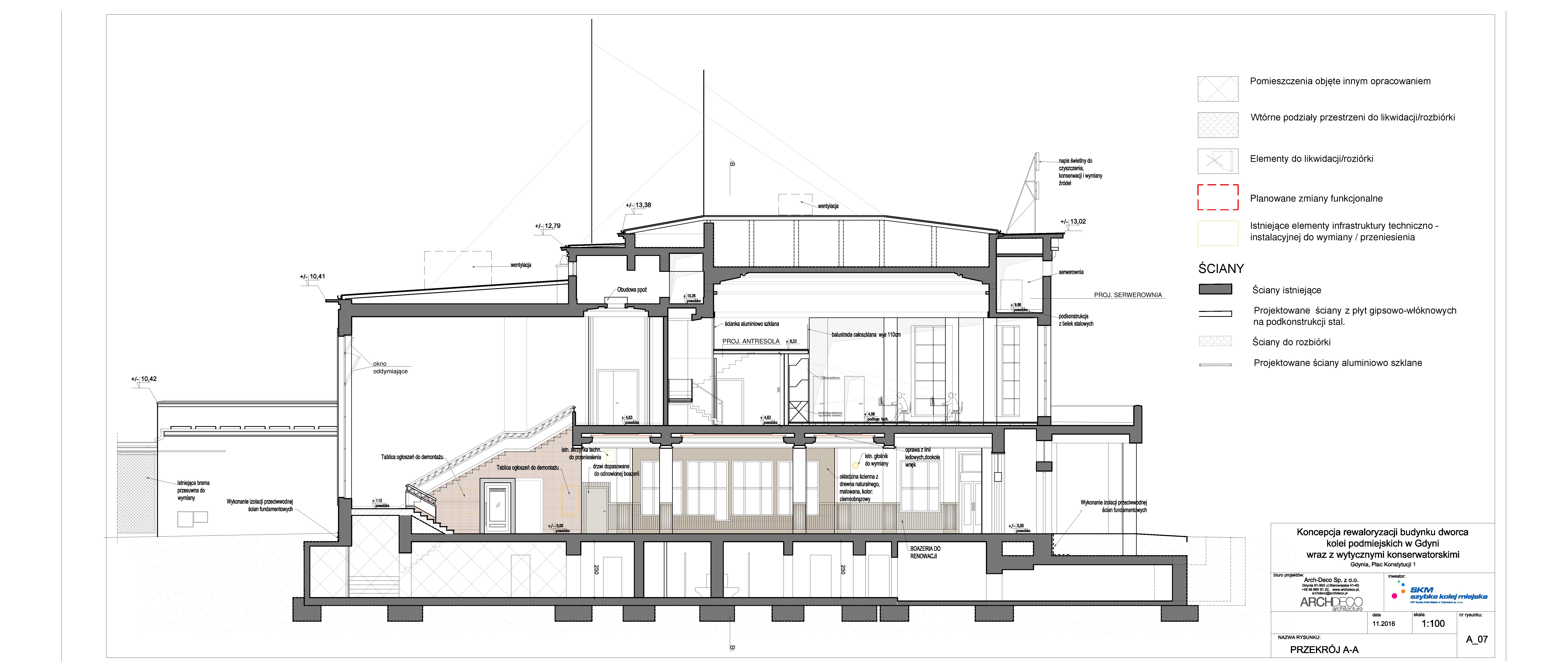 Dokumentacja przetargowa - przekr&oacute;j budynku dworca, mat. PKP SKM