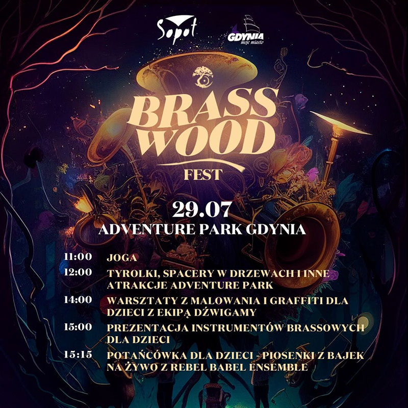 brązowy plakat z napisem brasswood fest