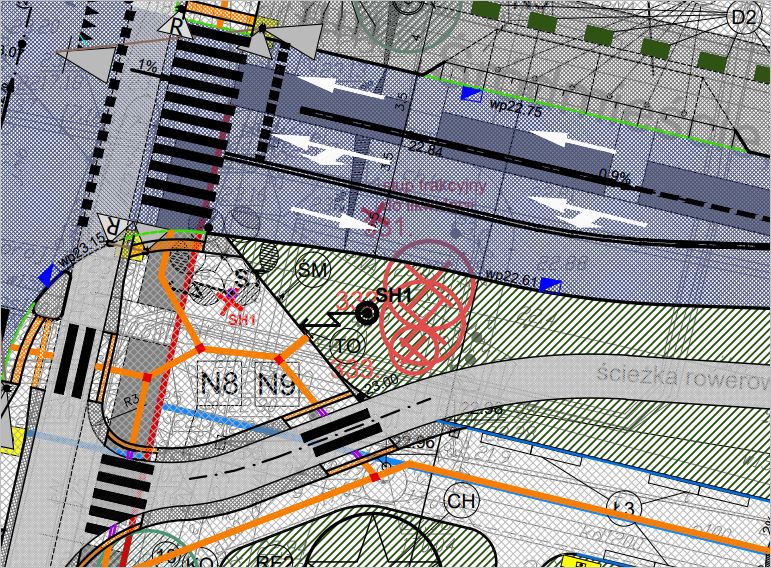 Fragment projektu - przebudowa układu drogowego przy skrzyżowaniu ulic al. Piłsudskiego i Świętojańskiej
