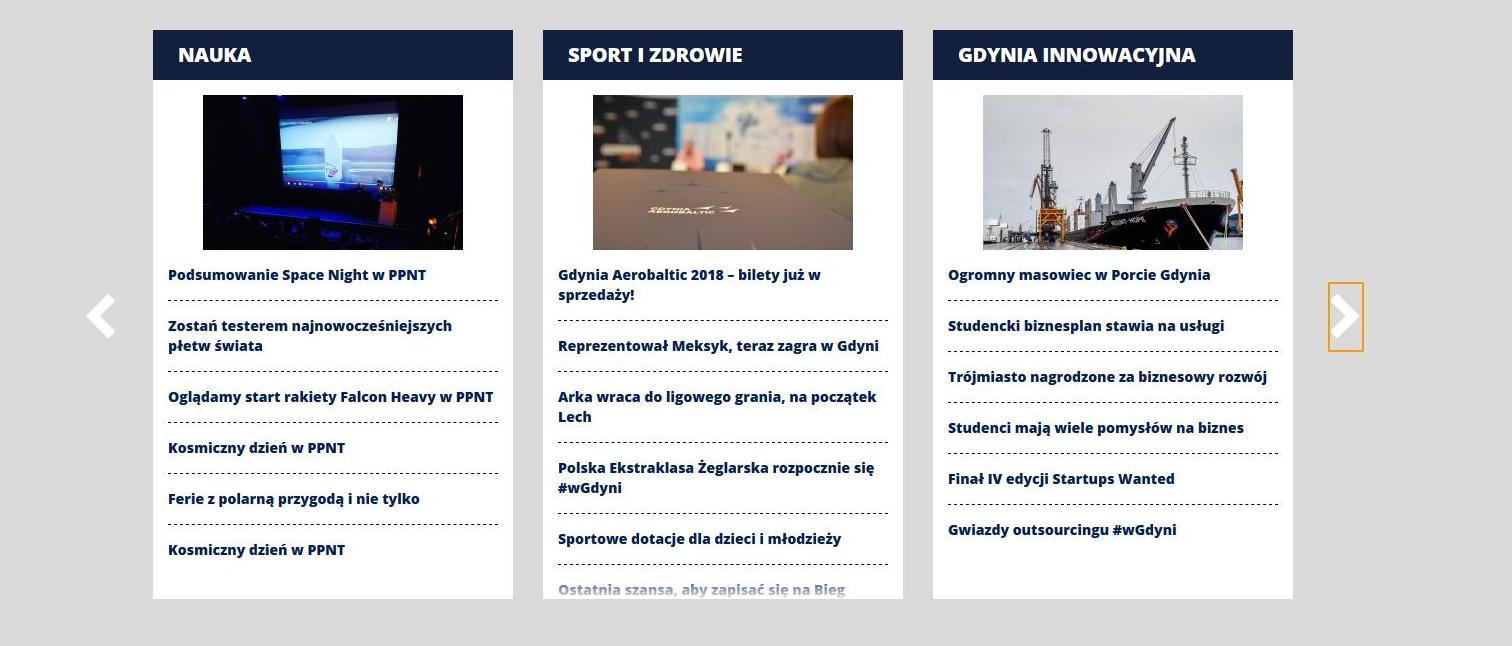 Nowe subserwisy - zrzut ekranowy ze strony gł&oacute;wnej gdynia.pl