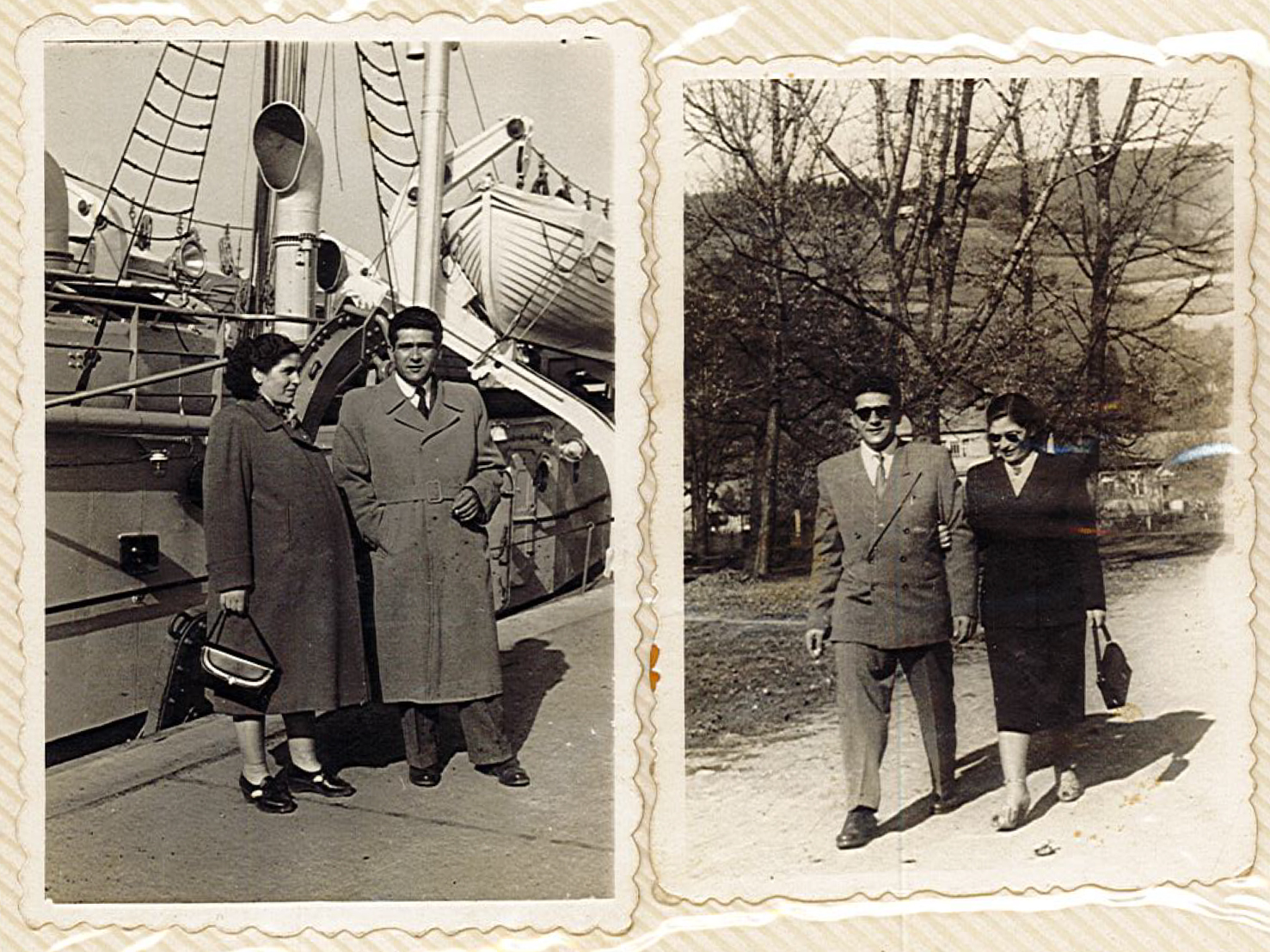 Fotografie Fotini i Wasilisa Orfanos z albumu ich syna Georgiosa. Na zdjęciu z lewej: greckie małżeństwo w Gdyni, gdzie Fotini urodziła dw&oacute;ch syn&oacute;w.