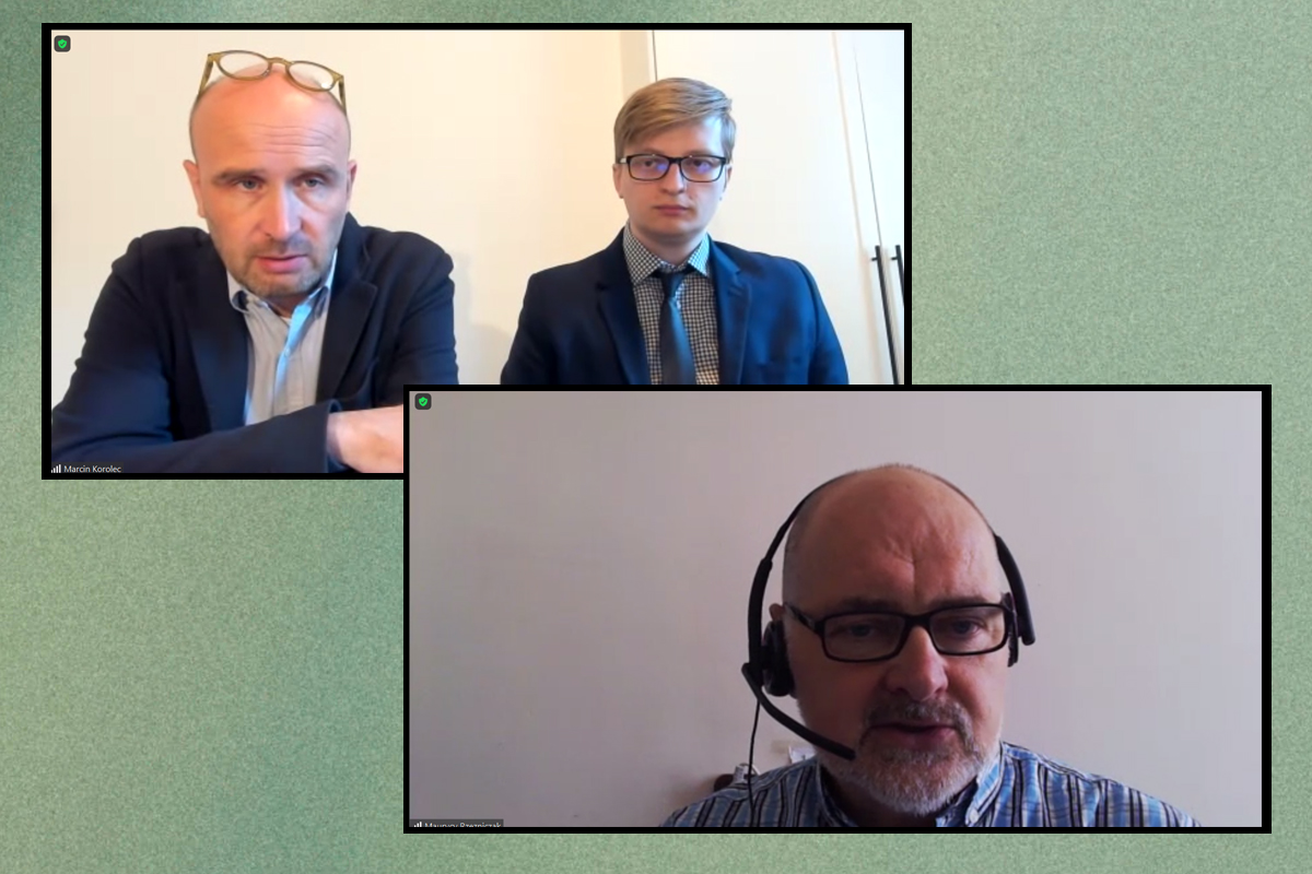 W g&oacute;rnym oknie: Maciej Korolec - prezes zarządu Fundacji Promocji Projekt&oacute;w Elektrycznych i Hubert R&oacute;żyk z Fundacji Promocji Projekt&oacute;w Elektrycznych. W dolnym oknie: Maurycy Rzeźniczak z Wydziału Strategii Urzędu Miasta Gdynia