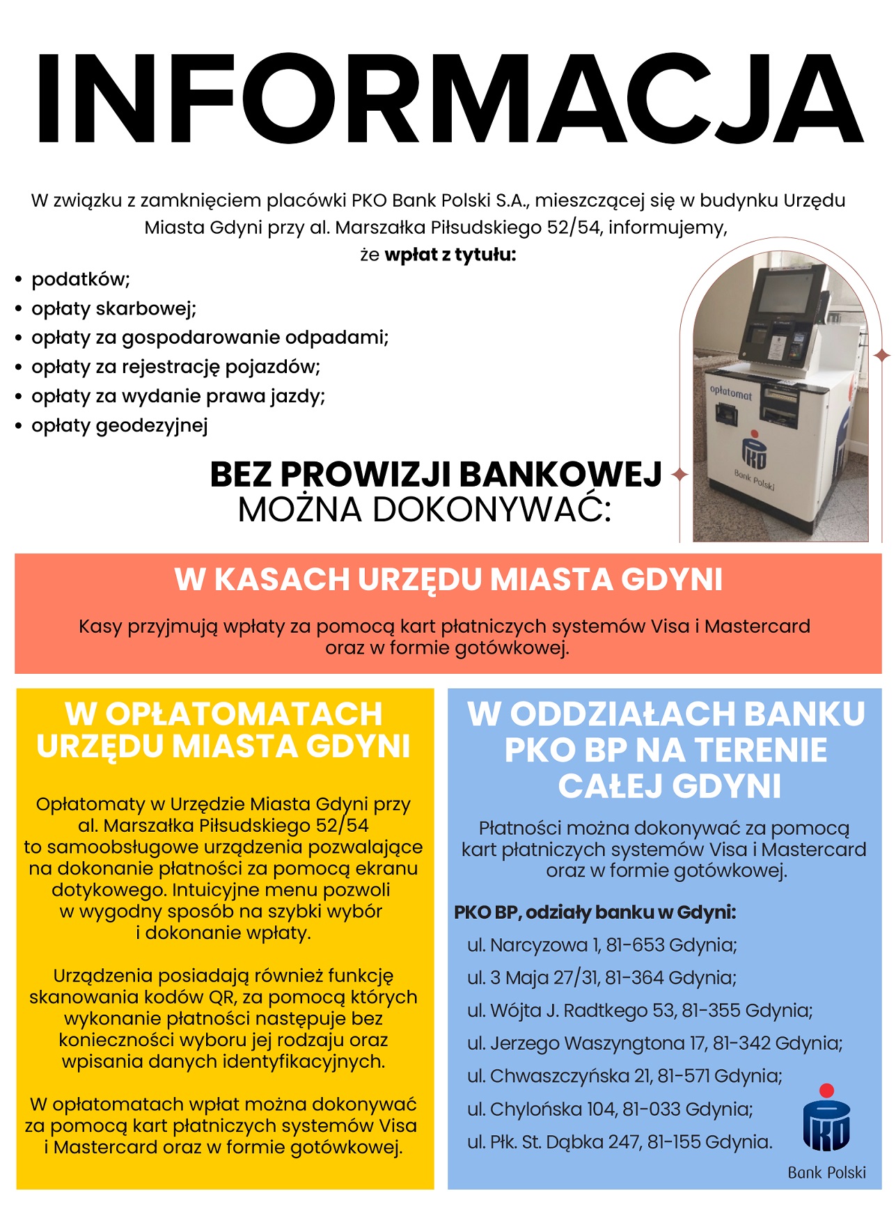 opłatomat UM Gdynia plakat informacyjny