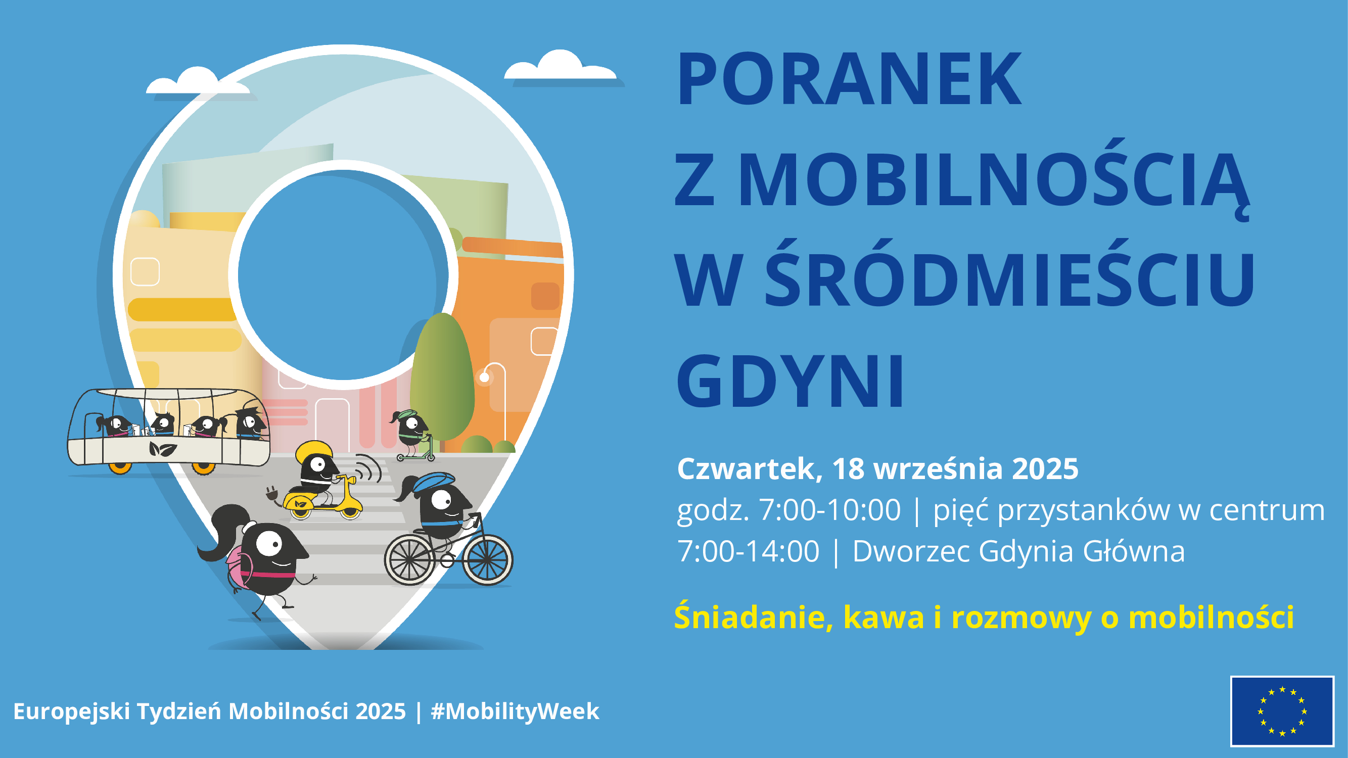 baner zapraszający na śniadanie z roweru towarowego i Europejski Tydzień Mobilności, mat. gdynia mobilna 