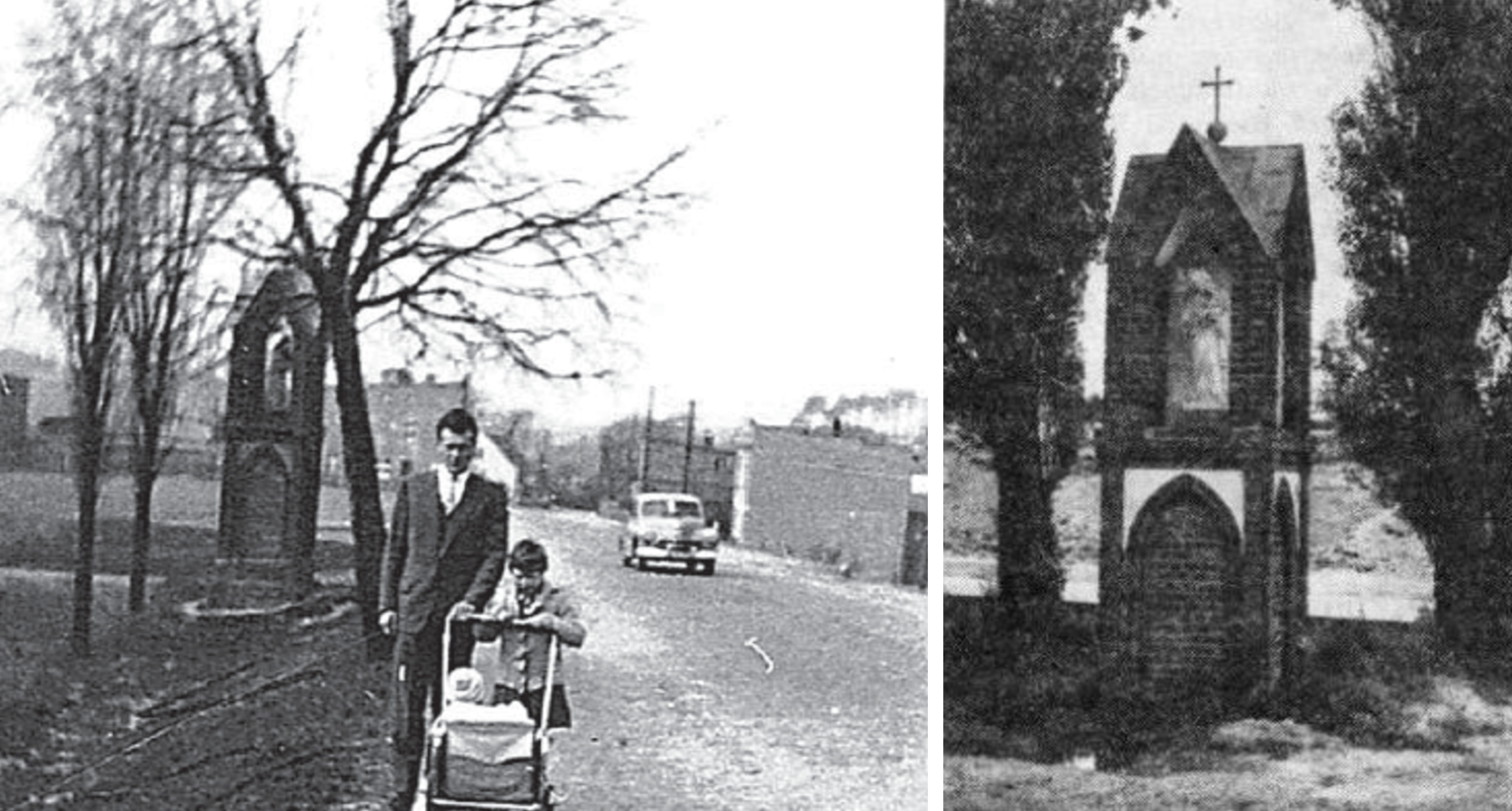 Odbudowana kapliczka w latach 60. XX w. i zagłębiona w latach p&oacute;źniejszych