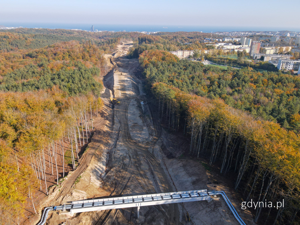 widok budowy Obwodnicy Witomina z lotu ptaka, fot. K.Złoch