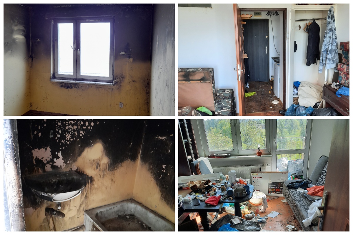 Obraz przedstawia kolaz z zanieczyszczonych miejskich lokali.