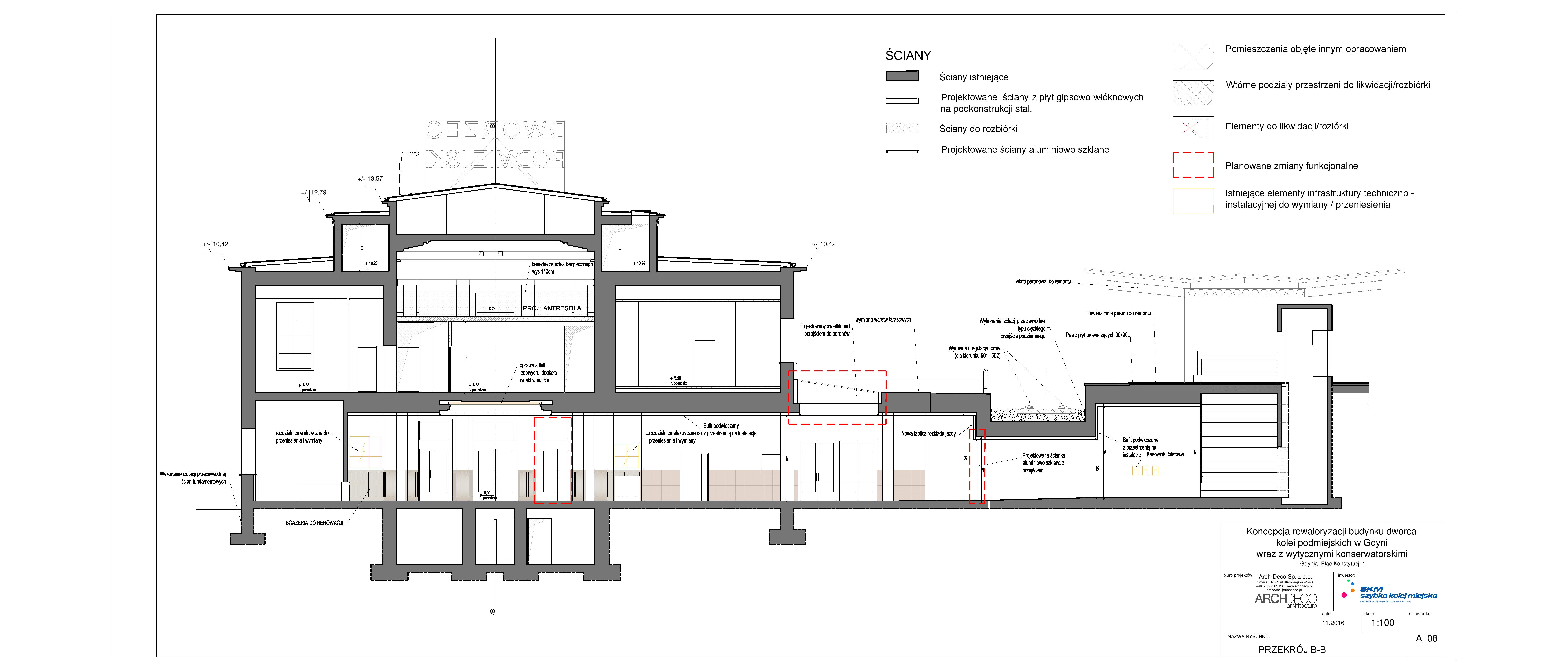 Dokumentacja przetargowa - przekr&oacute;j budynku dworca, mat. PKP SKM