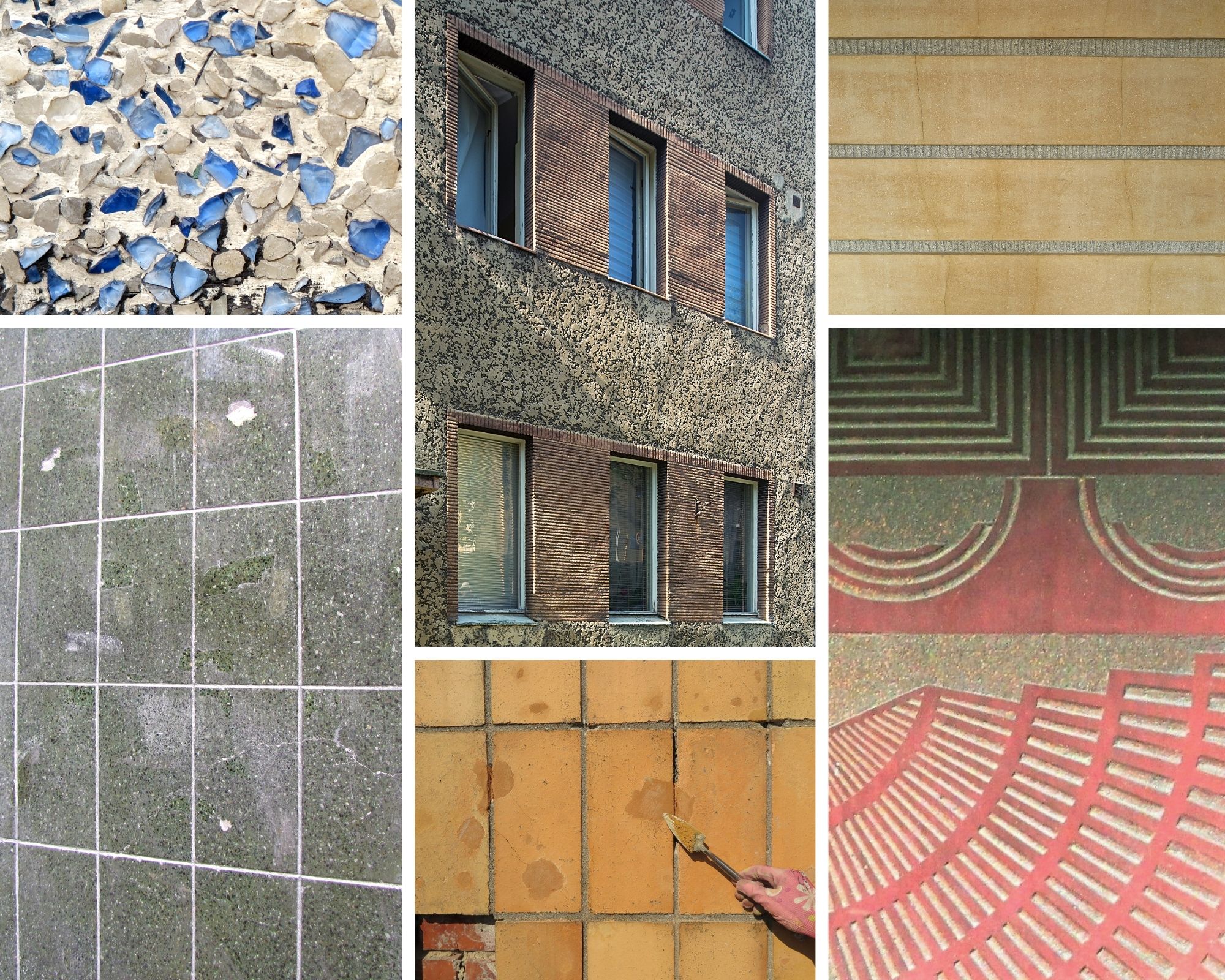 Kolaż zdjęć przedstawiający zr&oacute;żnicowaną kolorystykę występującą na gdyńskich zabytkach. fot. Biuro Miejskiego Konserwatora Zabytk&oacute;w