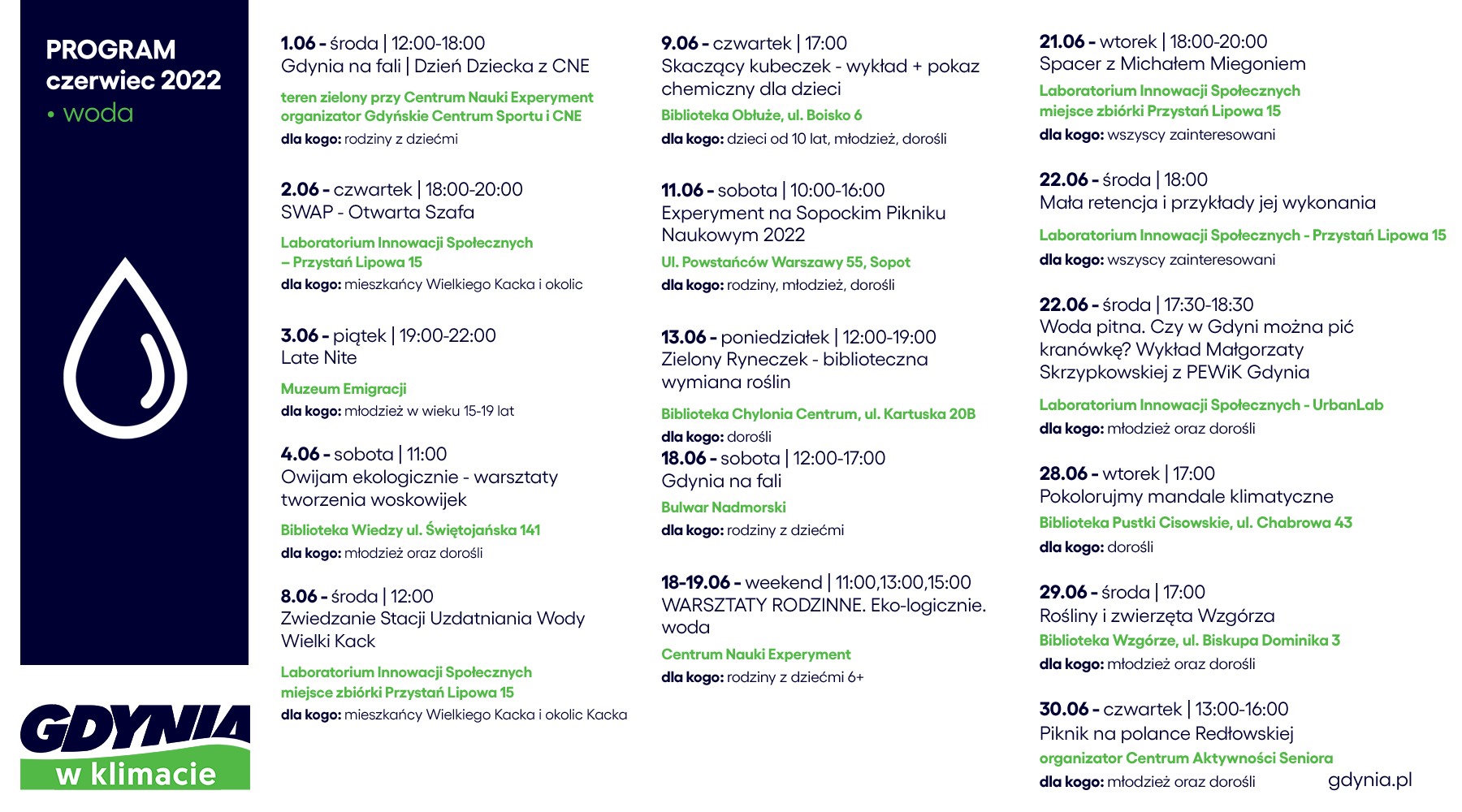 Harmonogram czerwcowych wydarzeń w ramach programu "Gdynia w klimacie" 