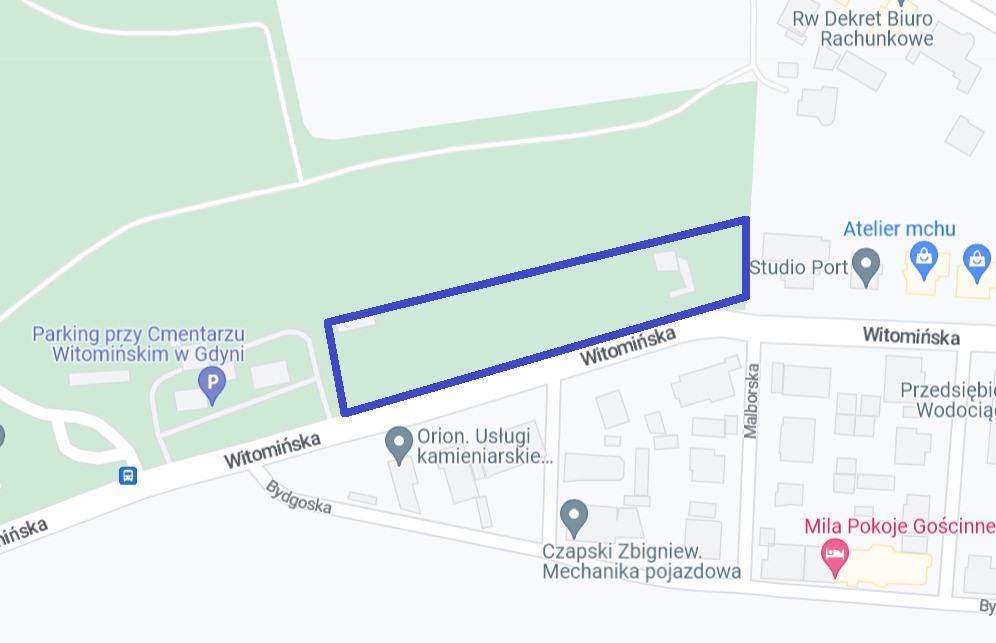 mapka z zaznaczoną na niebiesko linią lasu - w kt&oacute;rym zostaną nasadzone drzewka