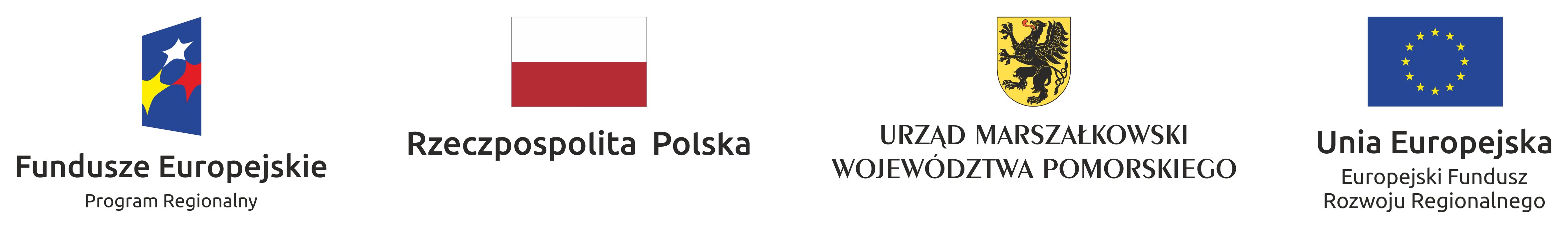 Logo: Fundusze Europejskie, Program Regionalny, Urząd Marszałkowski Woj. Pomorskiego, Unia Europejska, Europejski Fundusz Rozwoju Regionalnego