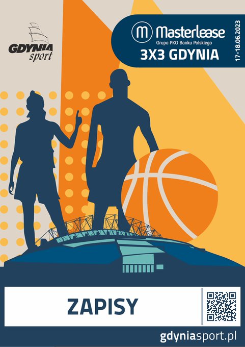 Plakat z grającymi w koszyk&oacute;wkę ludźmi