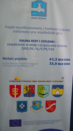 zakończenie kontraktu Budowa III etapu stacji uzdatniania wody Wiczlino, foto: Dorota Nelke - tablica