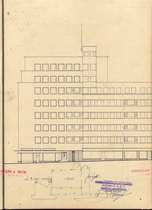 budynek bankowiec - fr. projektu budynku, elewacja części od ul. 3 Maja