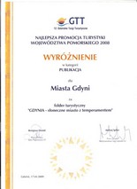 Gdynia nagrodzona na 12. Gdańskich Targach Turystycznych - wyróżnienie w kategorii publikacja za Gdynia słoneczne miasto z temperamentem