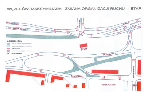 Przebudowa Węzła Świętego Maksymiliana -organizacja ruchu w pierwszym etapie prac