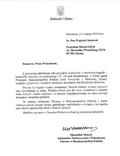 Kondolencje od Ambasadora  Ukrainy