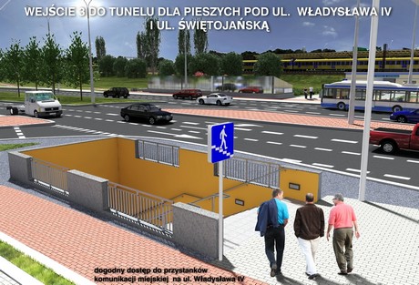 Węzeł Św. Maksymiliana - wizualizacja, wejście nr 2 do tunelu dla pieszych